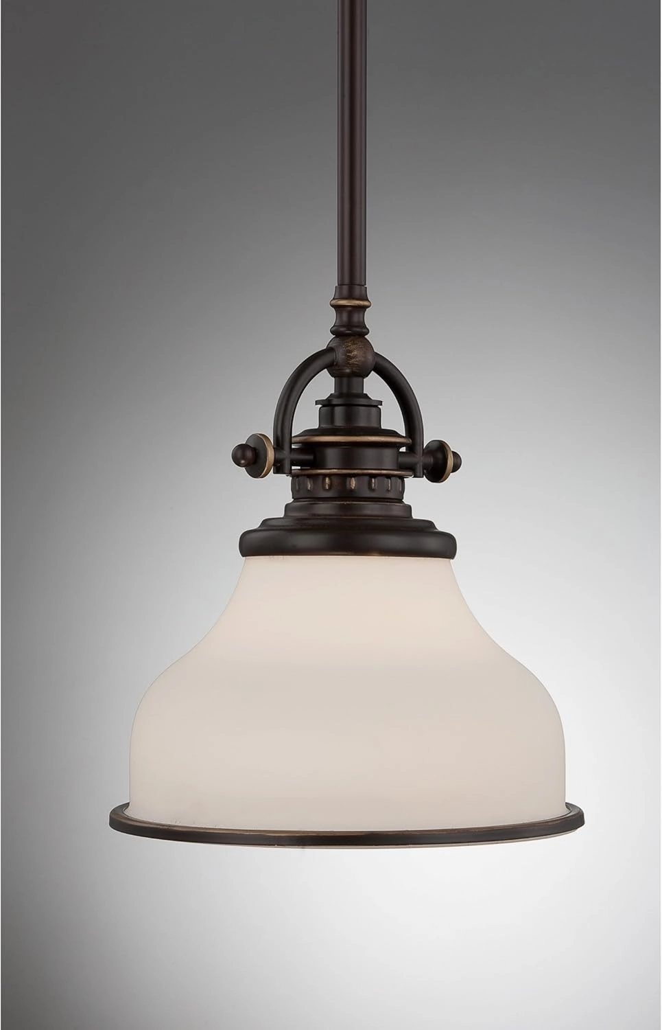 Quoizel Grant Mini Pendant Lighting, 8 Inch 1-Light Palladian Bronze Opal Etched Glass Pendant Light, Hanging Ceiling Light for Kitchen Island, Dining Room, Hallway, Bedroom, Bar, Cafe or Office