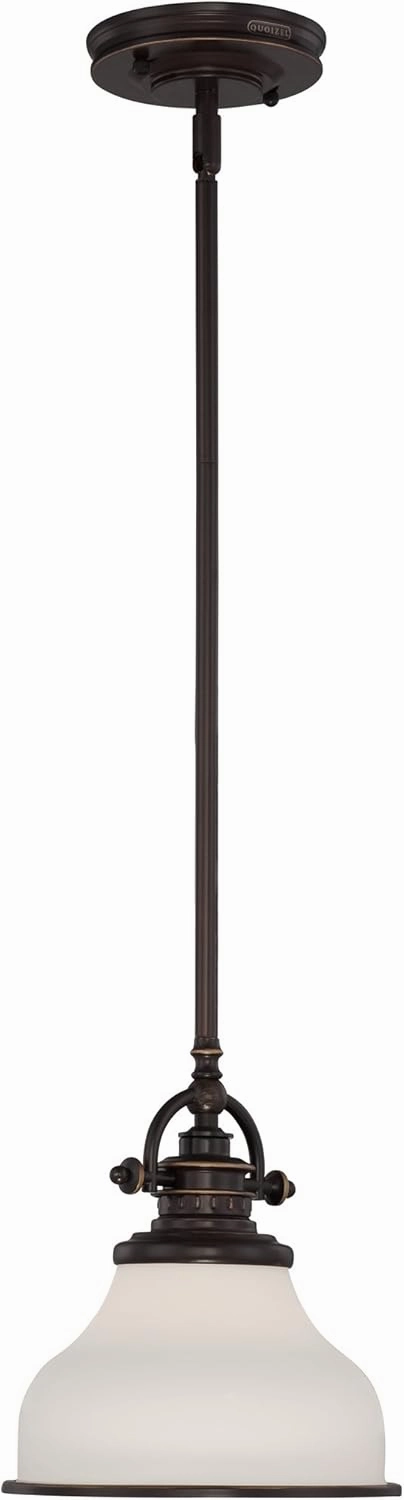 Quoizel Grant Mini Pendant Lighting, 8 Inch 1-Light Palladian Bronze Opal Etched Glass Pendant Light, Hanging Ceiling Light for Kitchen Island, Dining Room, Hallway, Bedroom, Bar, Cafe or Office