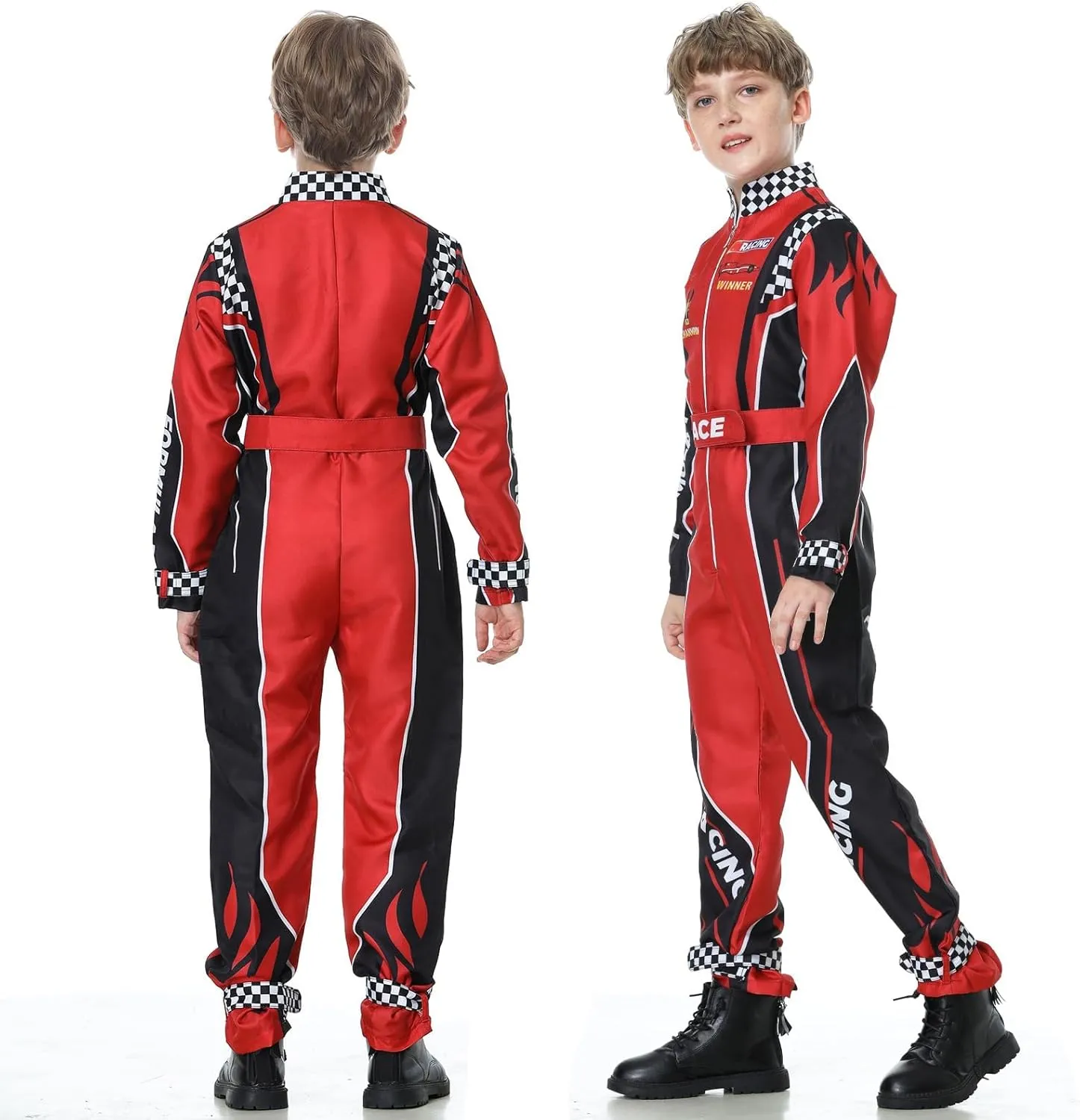 Race Car Driver Costume Boys Racer Jumpsuit With Car Cap Kids Dress Up for Halloween