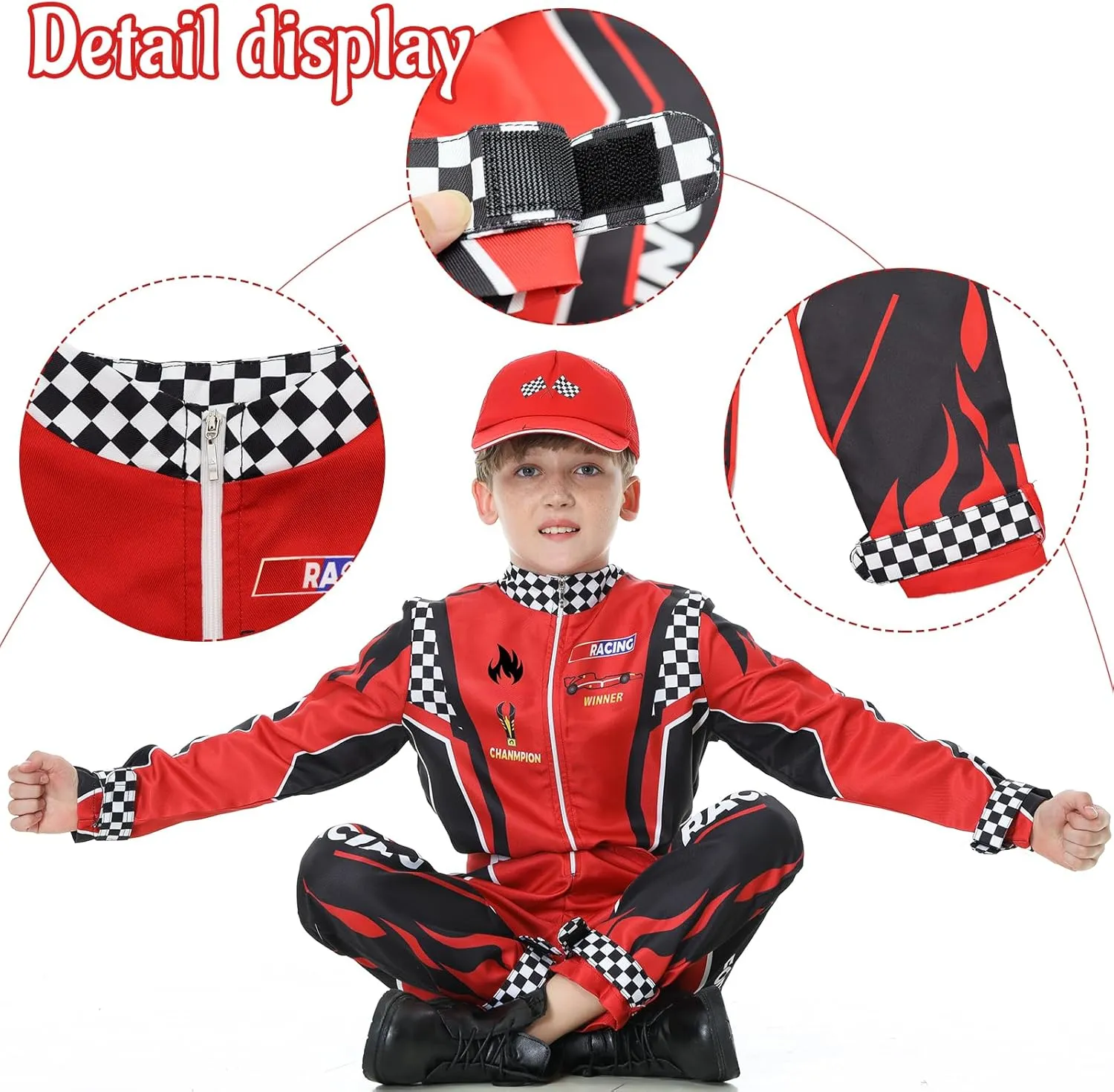 Race Car Driver Costume Boys Racer Jumpsuit With Car Cap Kids Dress Up for Halloween