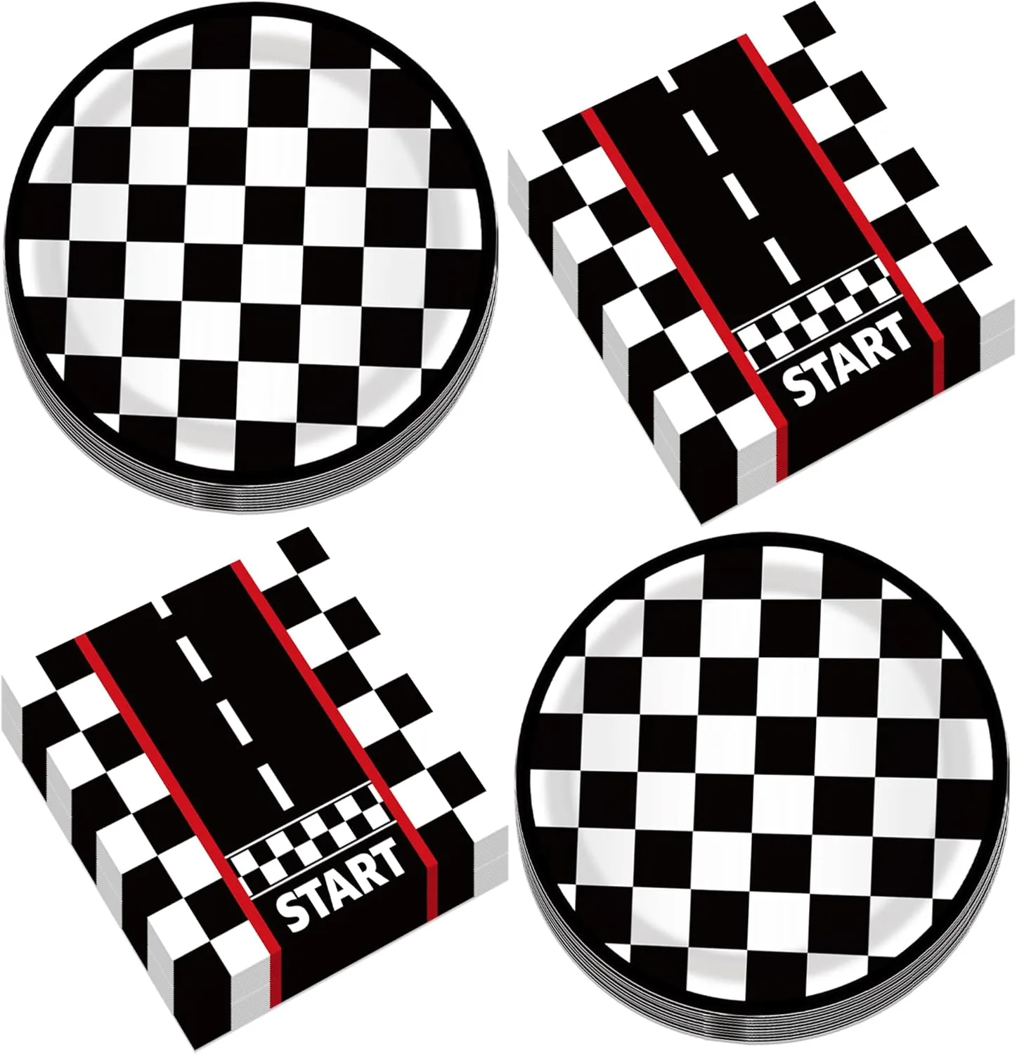 Race Car Party Plates and Napkins for 24 Guests 64 Pcs Racing car Party Supplies Disposable Tableware Set Racing car Paper Plates Napkins for Racing cars Racing cars Theme Birthday Party Supplies