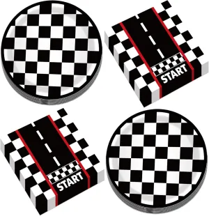 Race Car Party Plates and Napkins for 24 Guests 64 Pcs Racing car Party Supplies Disposable Tableware Set Racing car Paper Plates Napkins for Racing cars Racing cars Theme Birthday Party Supplies