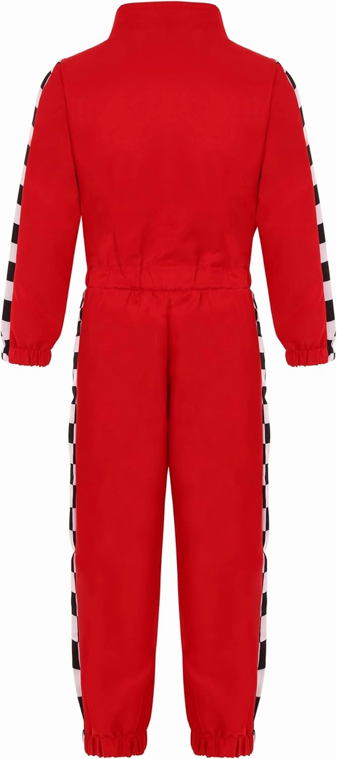 Race Car Driver Costume for Boys Racer Jumpsuit with Car Cap for Halloween Dress Up
