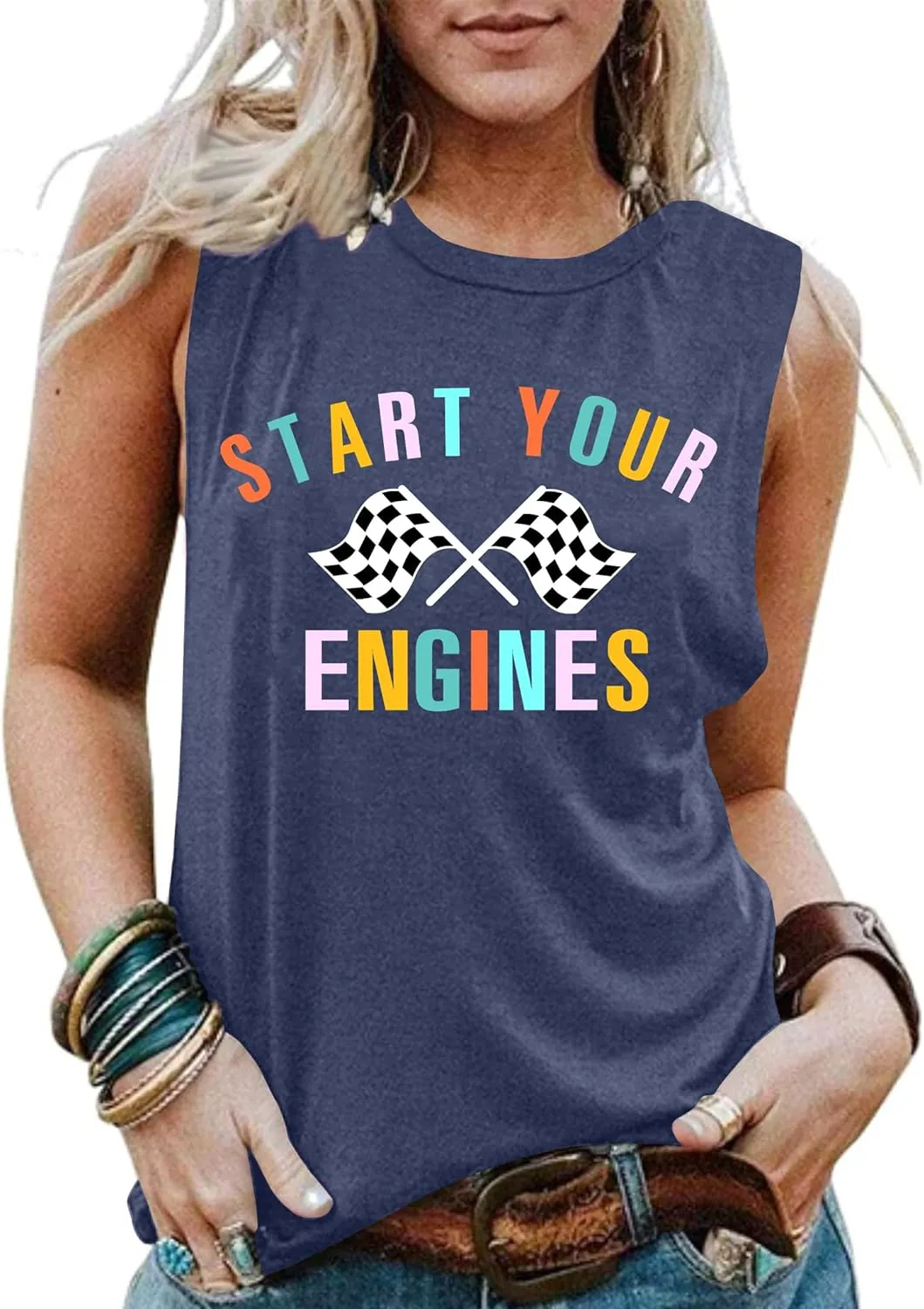 Racing Tank Tops for Women: Checkered Flag Graphic Car Shirt Race Lover Sleeveless Shirts Summer Race Day Vest
