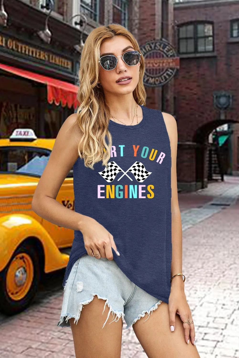 Racing Tank Tops for Women: Checkered Flag Graphic Car Shirt Race Lover Sleeveless Shirts Summer Race Day Vest