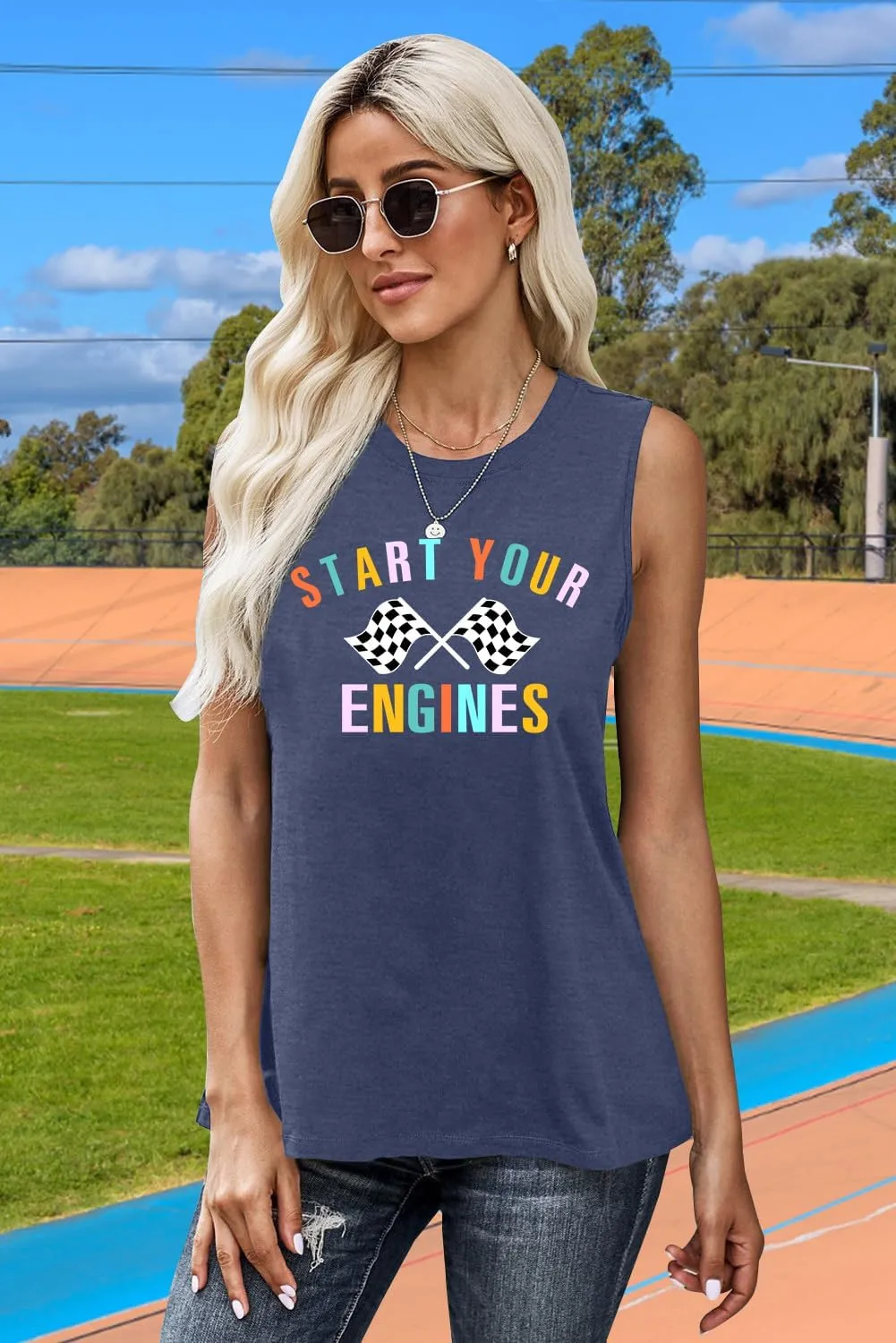 Racing Tank Tops for Women: Checkered Flag Graphic Car Shirt Race Lover Sleeveless Shirts Summer Race Day Vest