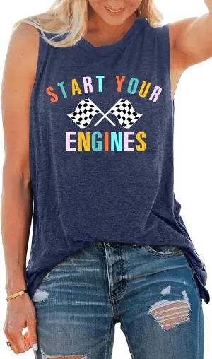 Racing Tank Tops for Women: Checkered Flag Graphic Car Shirt Race Lover Sleeveless Shirts Summer Race Day Vest