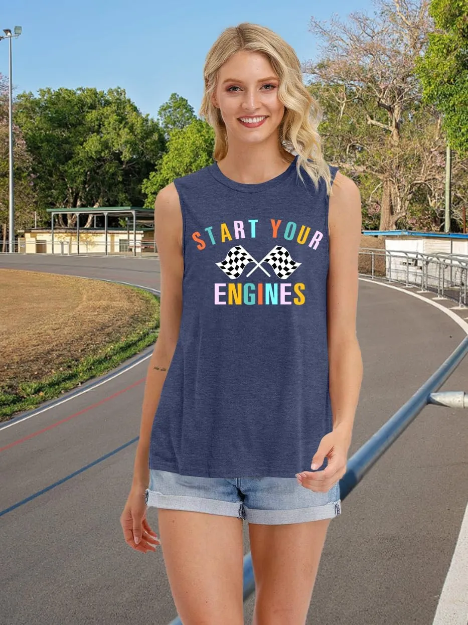 Racing Tank Tops for Women: Checkered Flag Graphic Car Shirt Race Lover Sleeveless Shirts Summer Race Day Vest