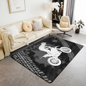 Racing Car Decorative Rug 5x6'6'',Motocross Motorcycle Indoor Floor Mat for Playroom Bedside Sofa Bedroom,Extreme Sport Dirt Bike Non Shedding Rug for Kids Teen Boys Girls