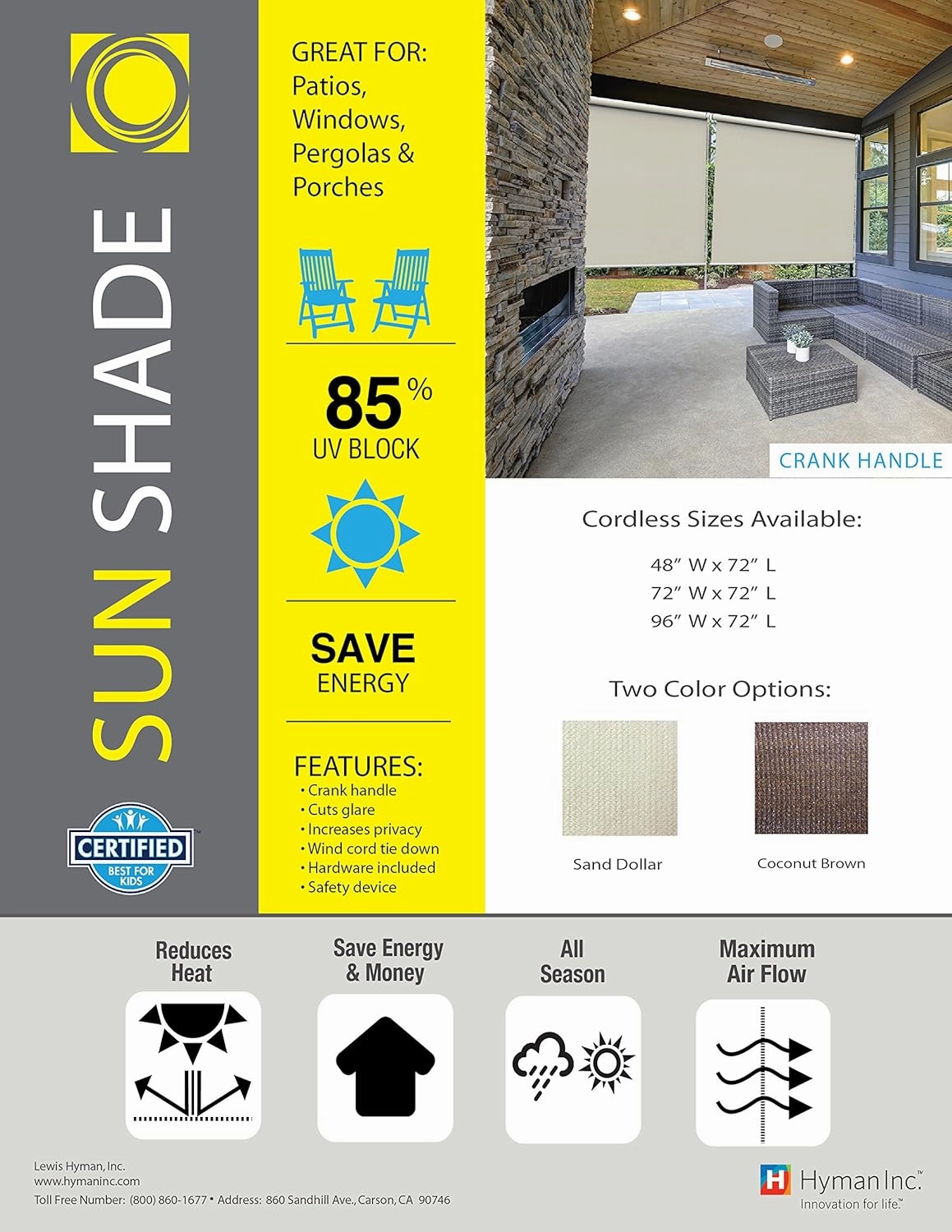 Radiance 0371648 Cordless Exterior Solar Shade Coconut Brown, 48x72