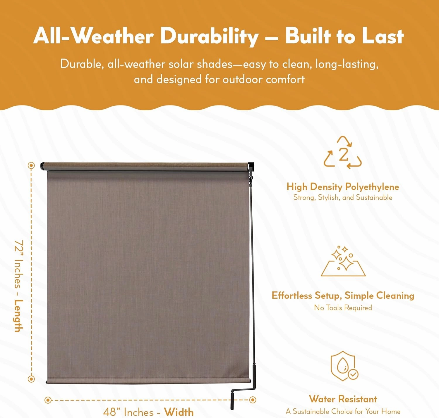 Radiance 0371648 Cordless Exterior Solar Shade Coconut Brown, 48x72