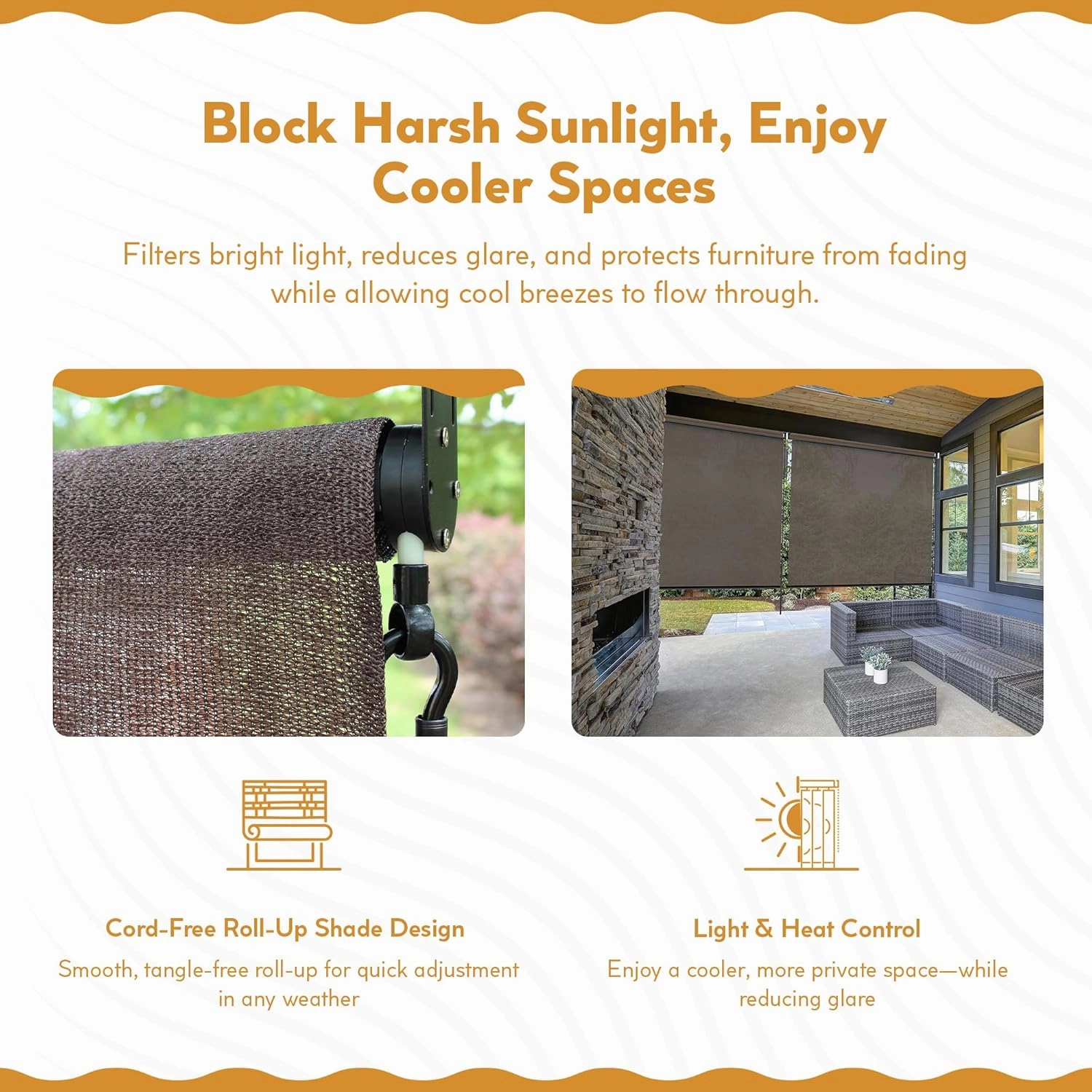 Radiance 0371648 Cordless Exterior Solar Shade Coconut Brown, 48x72