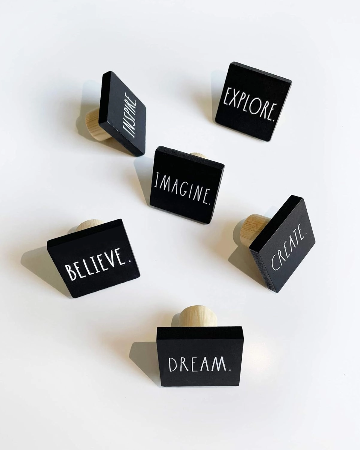 Rae Dunn Cabinet Knobs Drawer Pulls - Set of 6 Black Square Wood - Decorative Mini Wooden Knobs for Kitchen Cabinet, Dresser Drawer, Bathroom Cabinet, Cupboard, Desk Drawer - Includes Hardware