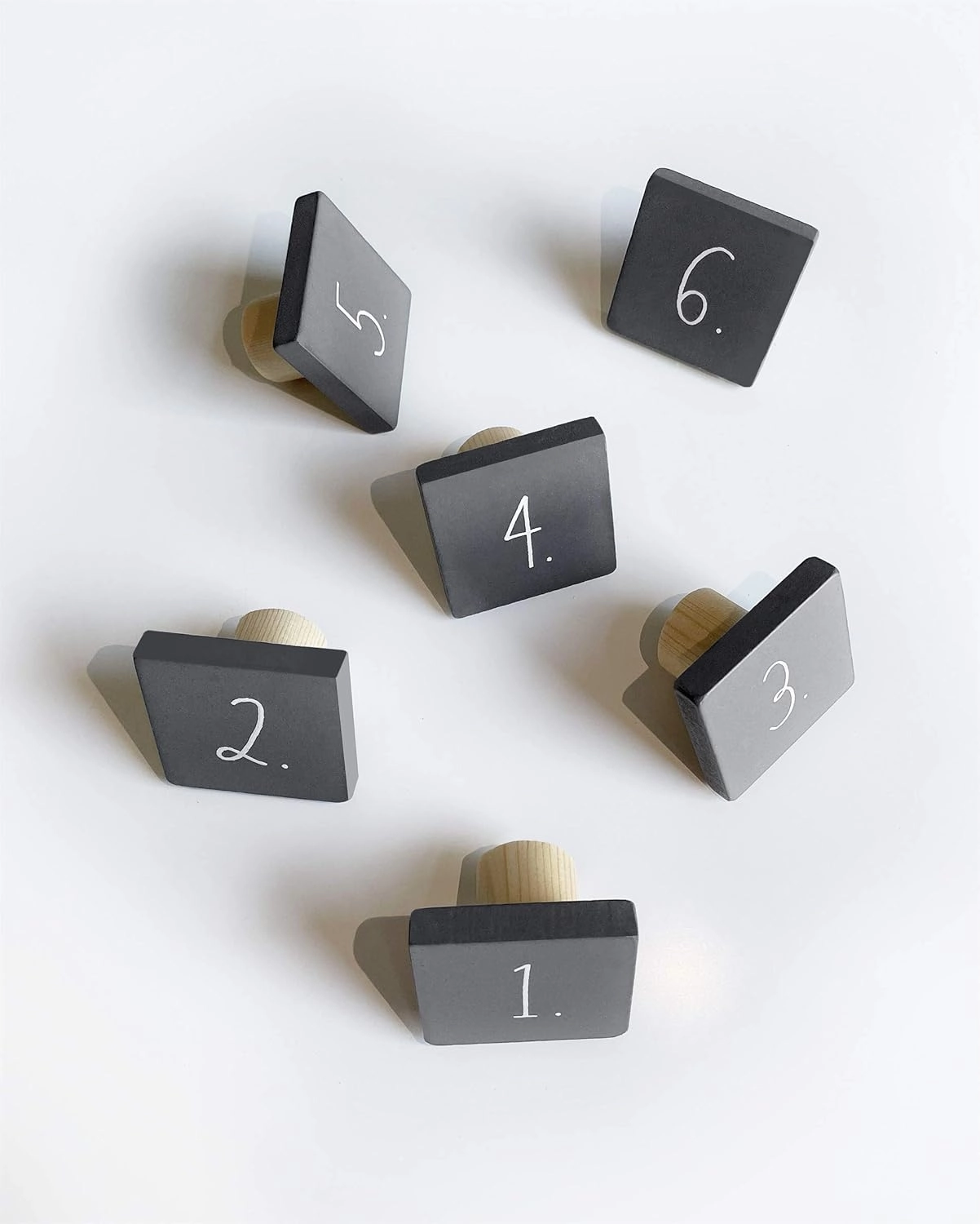 Rae Dunn Cabinet Knobs Drawer Pulls - Set of 6 Grey Square Wood - Decorative Mini Wooden Knobs for Kitchen Cabinet, Dresser Drawer, Bathroom Cabinet, Cupboard, Desk Drawer - Includes Hardware