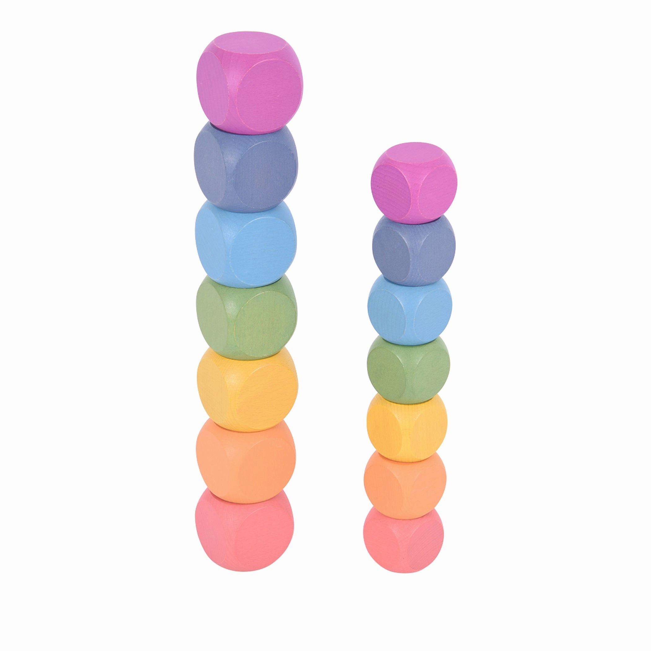 Rainbow Wooden Cubes - Set of 14 - 7 Different Colors - For Ages 10m  - Loose Parts Wooden Toy for Babies and Toddlers