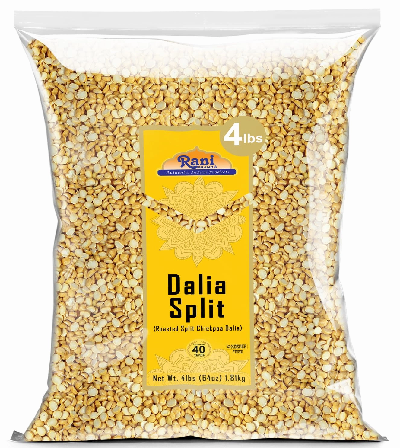 Rani Daliya Split (Roasted Split Chickpeas Dalia) 4lbs (64oz) ~ All Natural | Vegan | Indian Origin