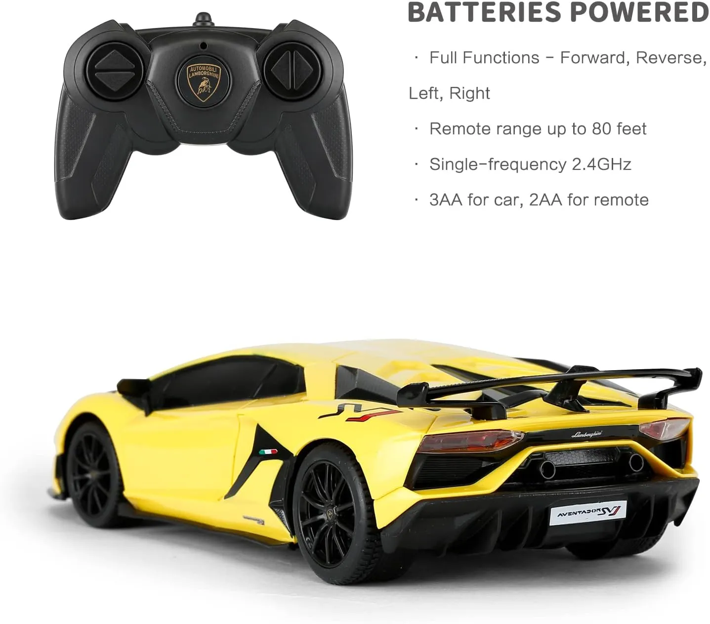 RASTAR Lamborghini Remote Control Car, 1/24 RC Lamborghini Aventador SVJ RC Model Toy Car, Yellow