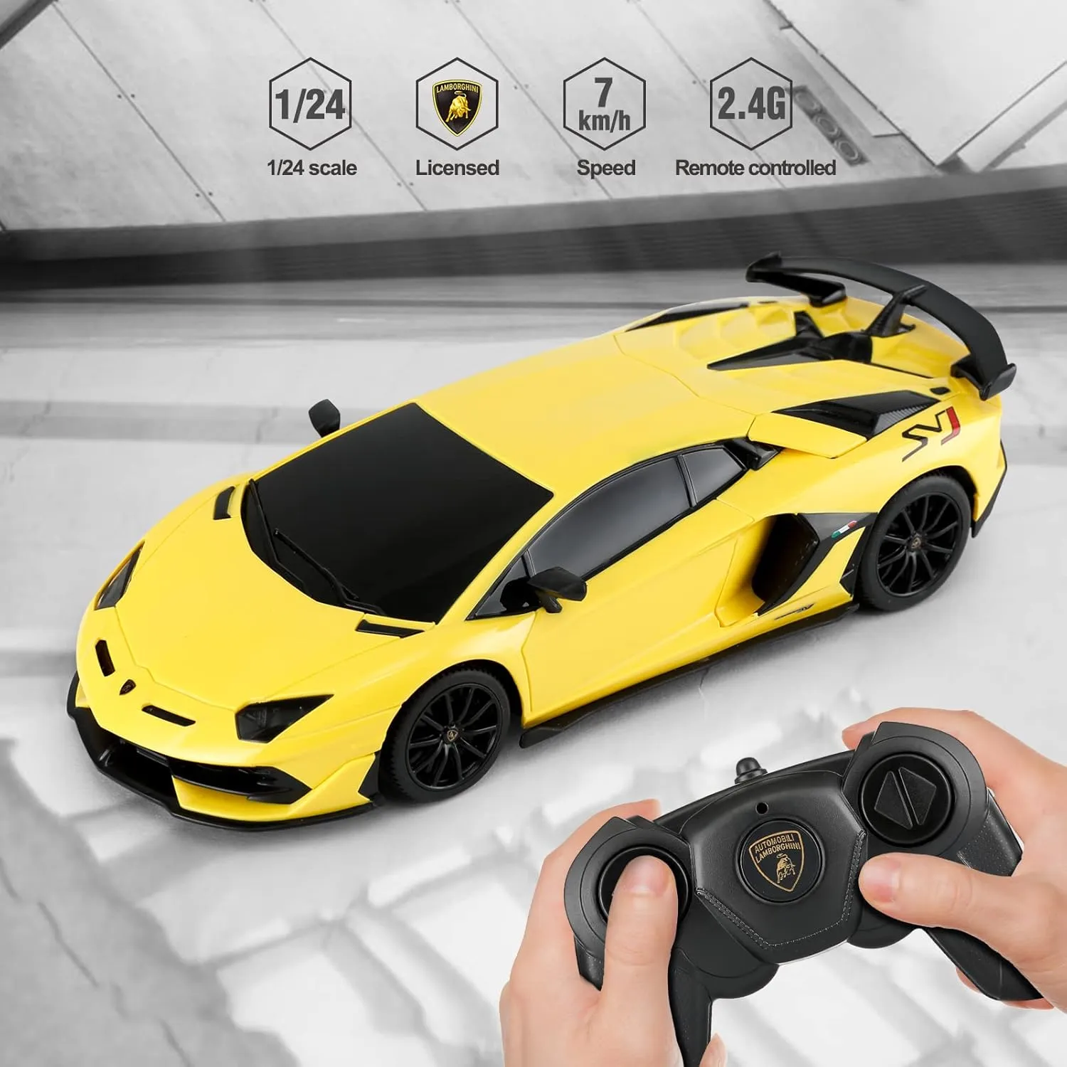 RASTAR Lamborghini Remote Control Car, 1/24 RC Lamborghini Aventador SVJ RC Model Toy Car, Yellow