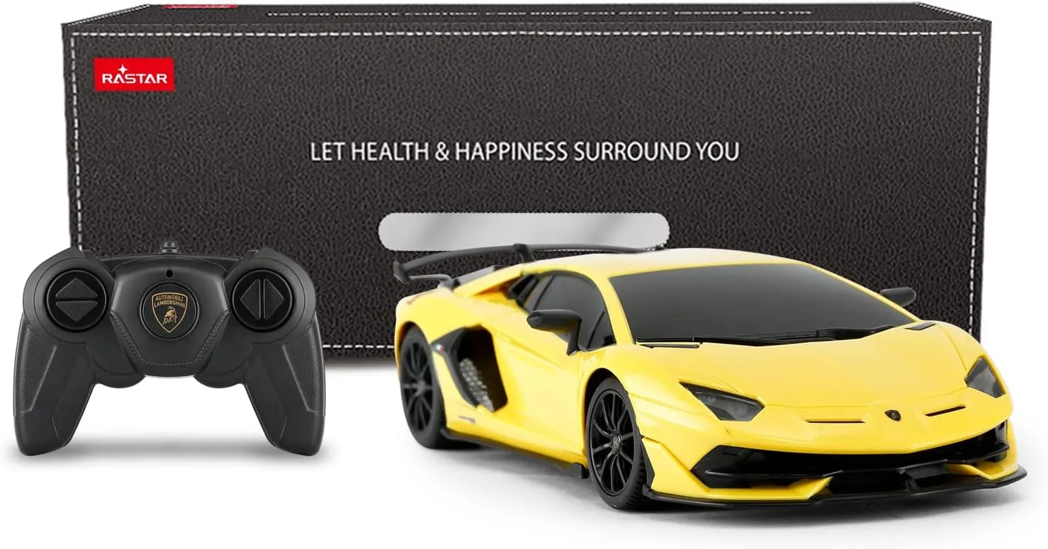 RASTAR Lamborghini Remote Control Car, 1/24 RC Lamborghini Aventador SVJ RC Model Toy Car, Yellow