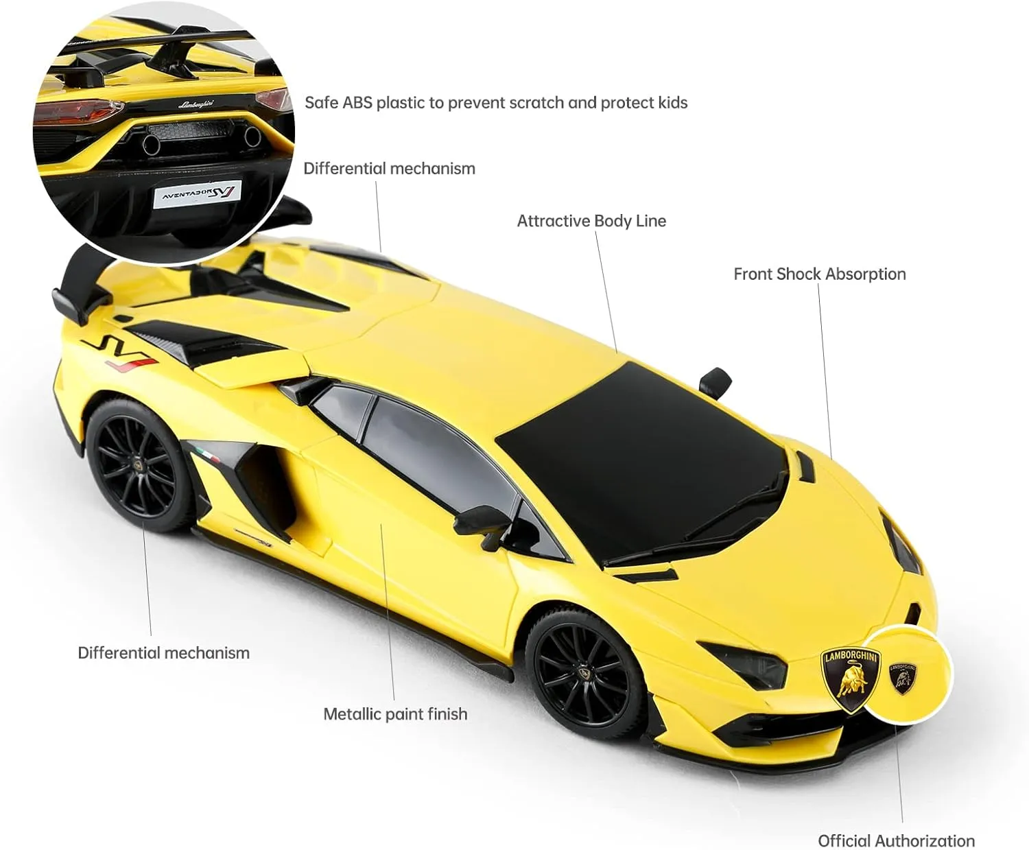 RASTAR Lamborghini Remote Control Car, 1/24 RC Lamborghini Aventador SVJ RC Model Toy Car, Yellow
