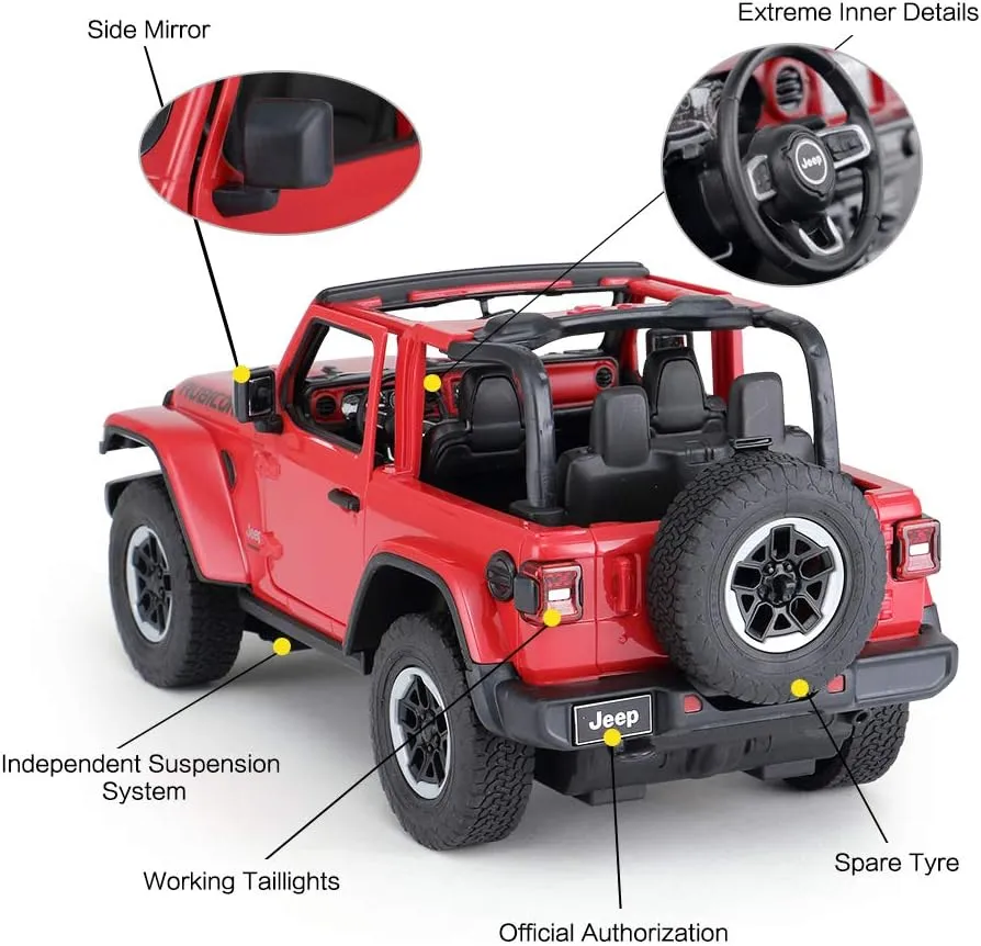 RASTAR Off-Road Remote Control Car, 1:14 Jeep Wrangler JL RC Off-Road Racing Vehicle Toy Car for Kids Adults, Spring Suspension/Door Open, 2.4Ghz RED