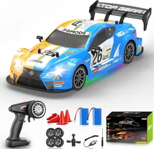 RC Drift Car 1:16, 2.4GHz 4WD Remote Control Car, 30 KM/H High Speed Drifting RC Cars with LED Lights Two Batteries and Drift Tires Racing Cars for Adults Boys Kids, Sky Blue
