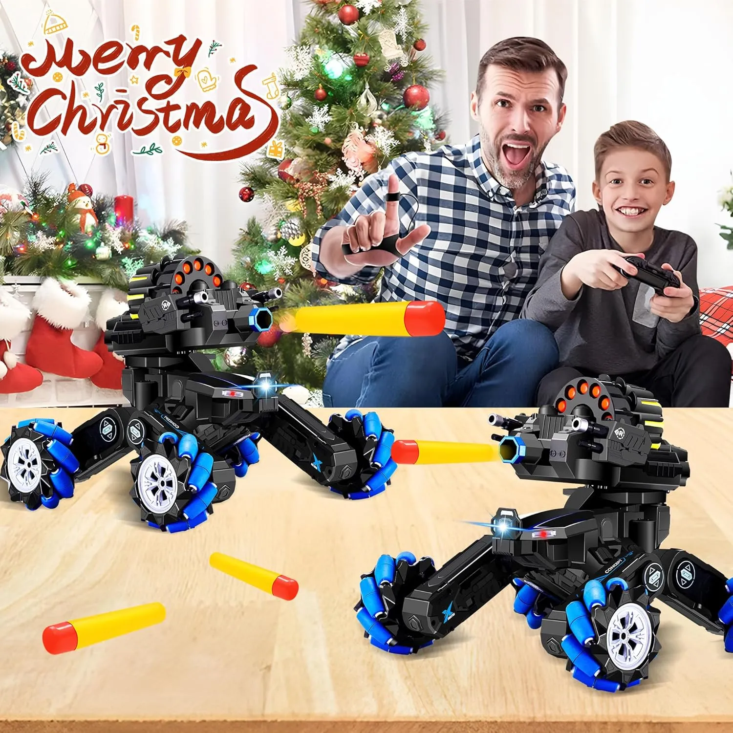 RC Tank Car with Drift,Hand Gesture Control Dual Mode Stunt Truck with Light, Spray and Music, 2.4Ghz Free Deformation Remote Control Fighting Bullets Vehicle for Kids