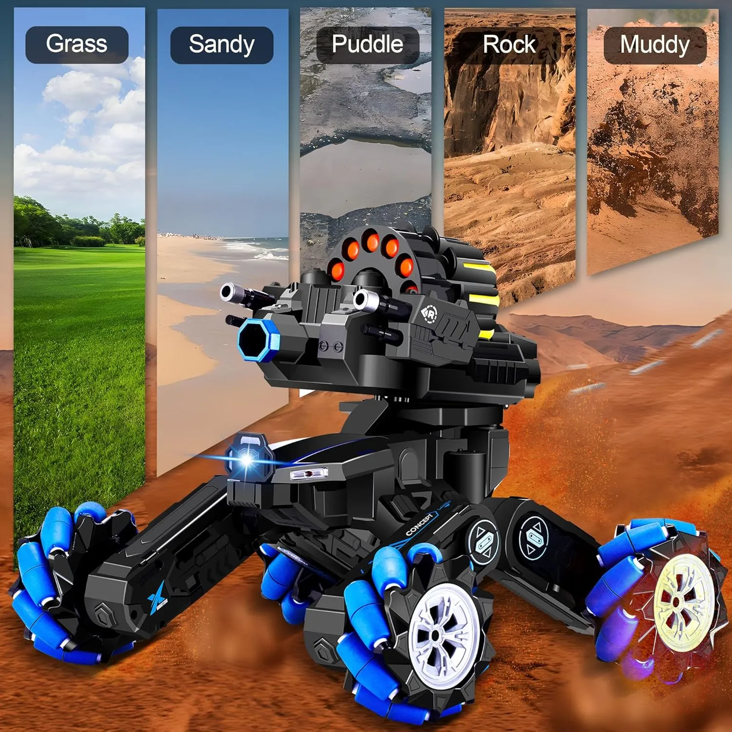 RC Tank Car with Drift,Hand Gesture Control Dual Mode Stunt Truck with Light, Spray and Music, 2.4Ghz Free Deformation Remote Control Fighting Bullets Vehicle for Kids