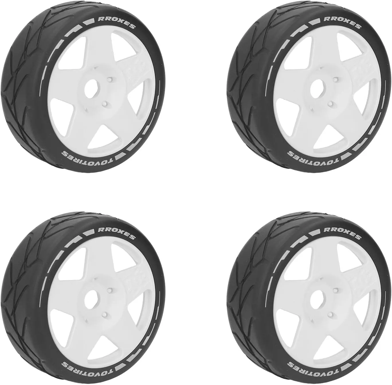RC Wheels Tire, 4 PCS 1:8 GT RC Wheels Strong Grip Road Racing Tires Wear On Road Wheels with 17mm Adapter (White)