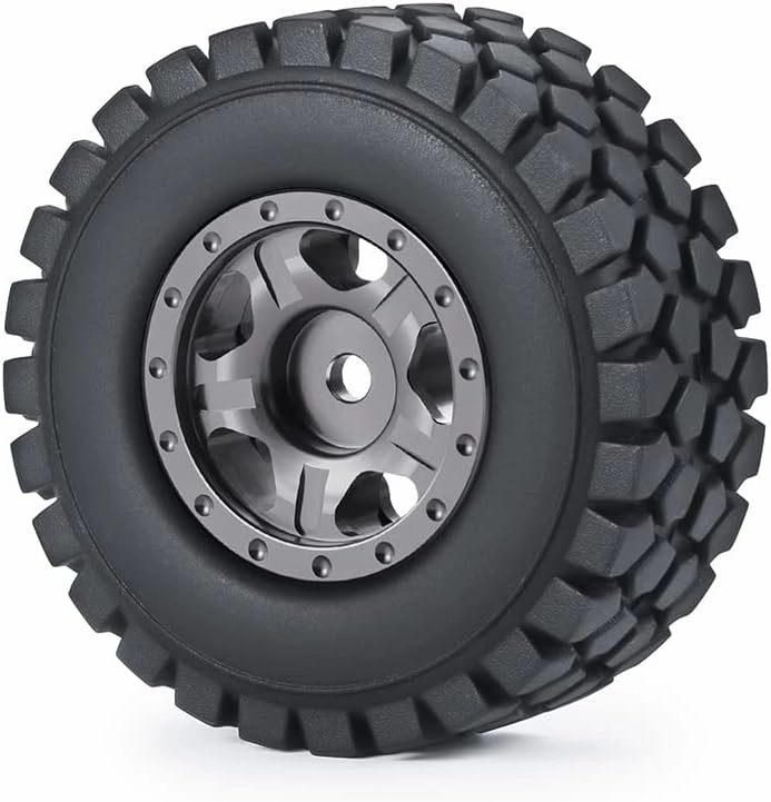 RC Beadlock Wheels and Tires 4Pcs 1.0" Micro Crawler Tires for Axial SCX24 90081 Deadbolt 1/24 RC Crawler Car (Titanium, 50mm)