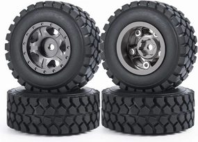 RC Beadlock Wheels and Tires 4Pcs 1.0" Micro Crawler Tires for Axial SCX24 90081 Deadbolt 1/24 RC Crawler Car (Titanium, 50mm)