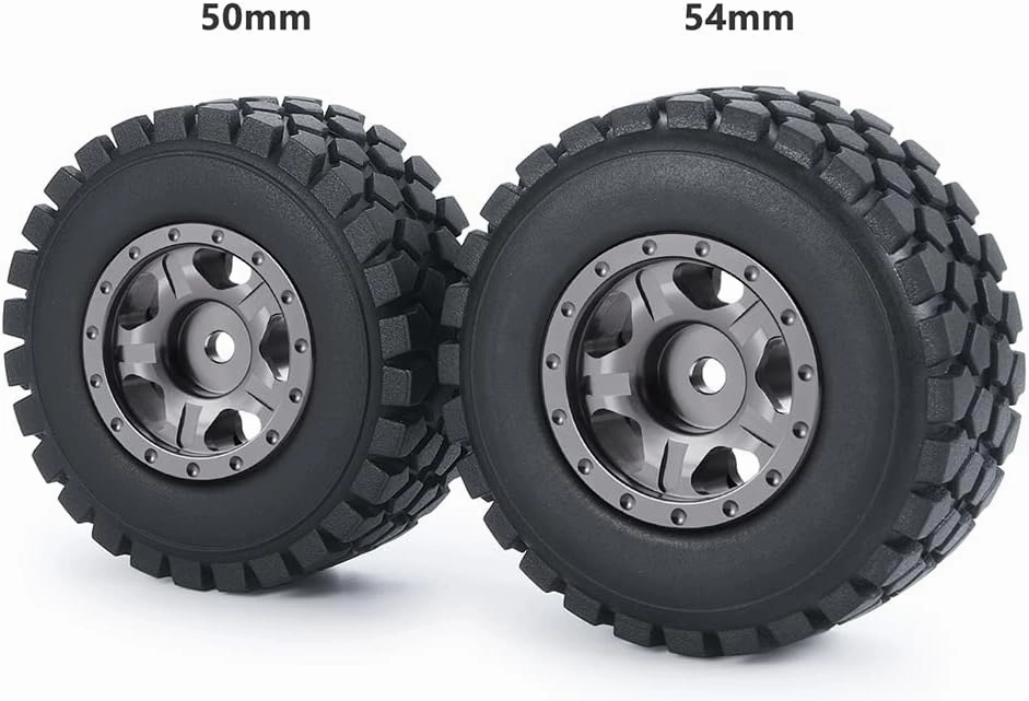 RC Beadlock Wheels and Tires 4Pcs 1.0" Micro Crawler Tires for Axial SCX24 90081 Deadbolt 1/24 RC Crawler Car (Titanium, 50mm)