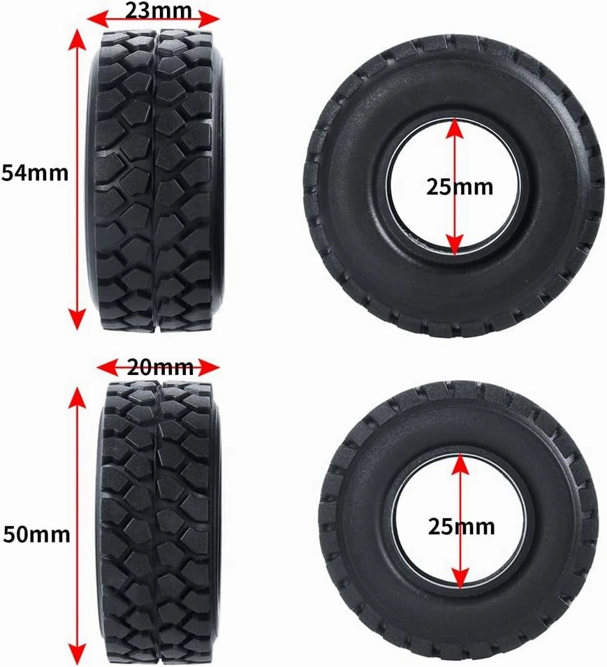 RC Beadlock Wheels and Tires 4Pcs 1.0" Micro Crawler Tires for Axial SCX24 90081 Deadbolt 1/24 RC Crawler Car (Titanium, 50mm)