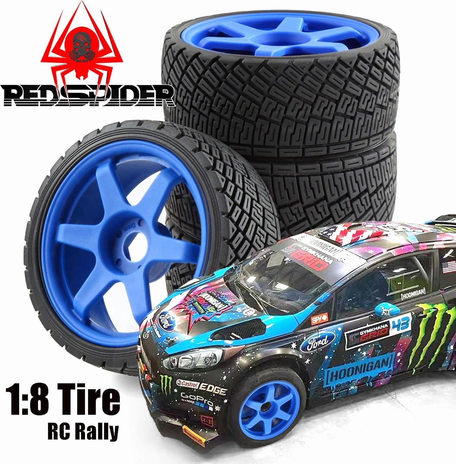 RC Rally Car Tires On Road 1/7 1/8 Tyres OD 100mm 17mm Hex Plastic Wheels Rims for 1/7 1/8 Scale Racing Car KM WRC C3 ARRMA Felony Infraction Limitless RC On-Road Car (Black)