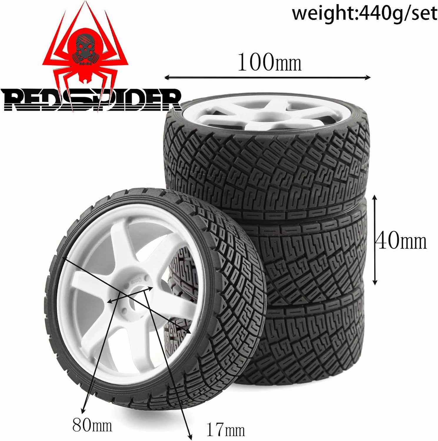 RC Rally Car Tires On Road 1/7 1/8 Tyres OD 100mm 17mm Hex Plastic Wheels Rims for 1/7 1/8 Scale Racing Car KM WRC C3 ARRMA Felony Infraction Limitless RC On-Road Car (Black)