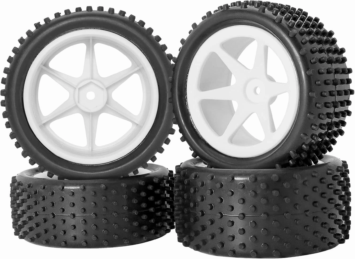 RC Station 12mm Hex RC Wheels and Tires for 1/14 1/16 Hyper Go H14BM H16BM Tires and Wheels for 1/10 Traxxas Bandit Tires and Wheels for Losi Mini-T 2.0 2WD WLtoys 144001 Tires and Wheels Preglued 4PC