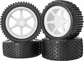 RC Station 12mm Hex RC Wheels and Tires for 1/14 1/16 Hyper Go H14BM H16BM Tires and Wheels for 1/10 Traxxas Bandit Tires and Wheels for Losi Mini-T 2.0 2WD WLtoys 144001 Tires and Wheels Preglued 4PC