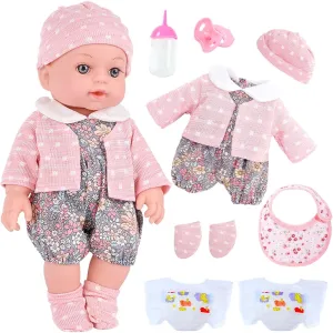 Realistic Baby Doll Set in Gift Box - 12 Inch Newborn Alive Baby Doll with Accessories and Clothes with Pacifier Feeding Bottle Diapers Hat Bib Socks Stuff Gift Idea for Ages 3 