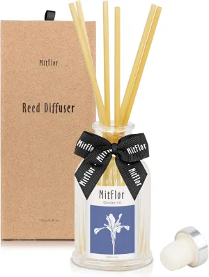 Reed Diffuser Set, MitFlor Garden Iris Fragrance Diffuser with Natural Rattan Sticks, Woody & Floral Scents for Home Aroma and Décor, Perfect for Living Room, Bedroom, Bathroom, and More-3.4 fl oz