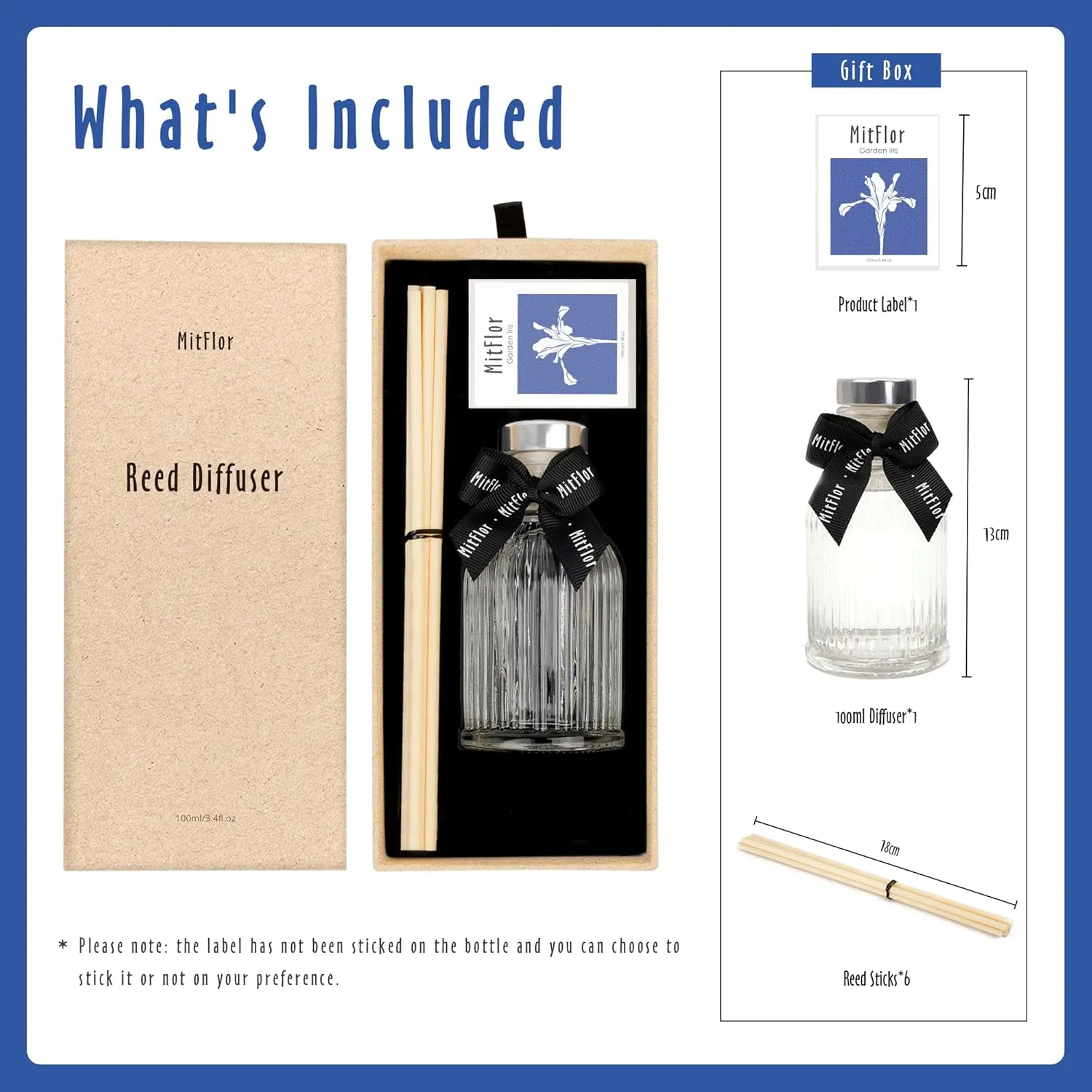 Reed Diffuser Set, MitFlor Garden Iris Fragrance Diffuser with Natural Rattan Sticks, Woody & Floral Scents for Home Aroma and Décor, Perfect for Living Room, Bedroom, Bathroom, and More-3.4 fl oz
