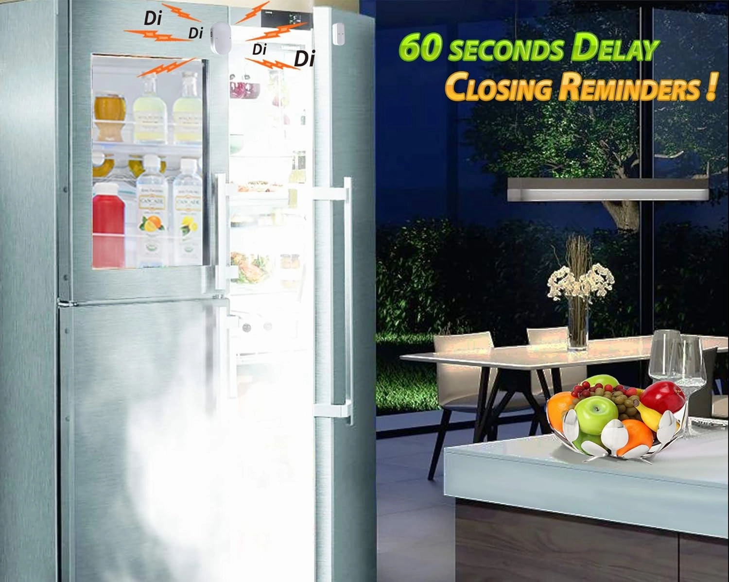 Refrigerator Door Ajar Alarm, 60 Second Delay Low Alert, 3 Minute Loud Chime or Siren, Freezer Door Open Alarm, 4 Minute Reminders (Grey)