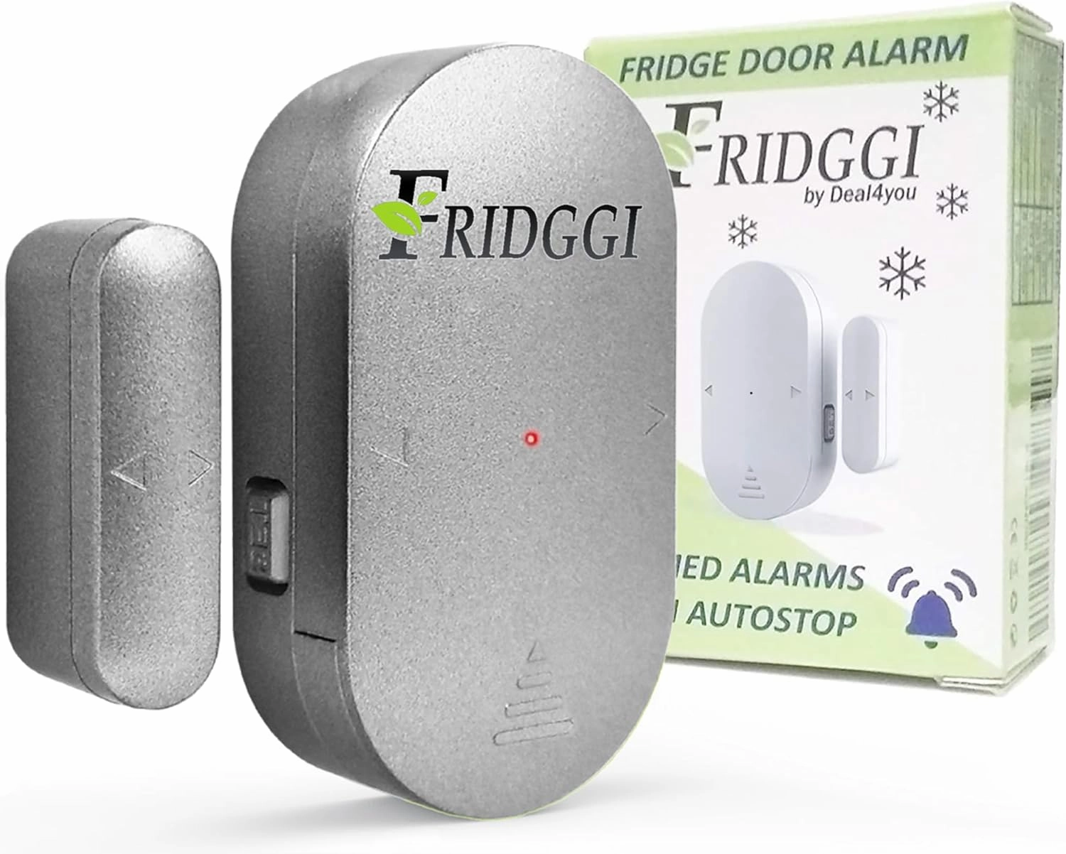 Refrigerator Door Ajar Alarm, 60 Second Delay Low Alert, 3 Minute Loud Chime or Siren, Freezer Door Open Alarm, 4 Minute Reminders (Grey)