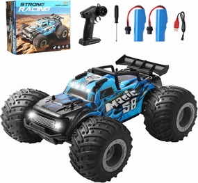 Remote Control Car, All Terrain 1:18 Remote Control Truck for Boys, 2.4GHz RC Car with Cool Led Light and Two Rechargeable Batteries, 20KM/H Monster Truck Toys Gifts for Kids