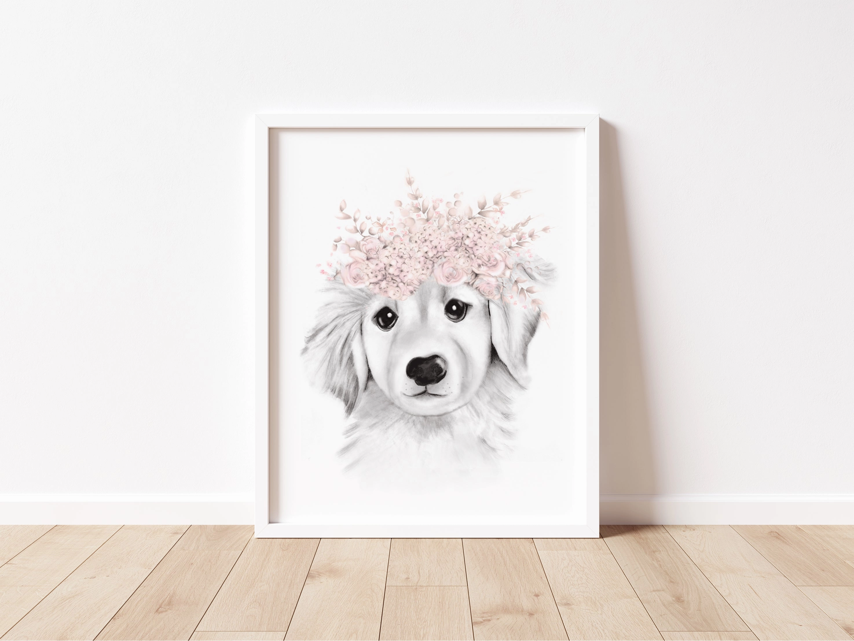 Retriever Pup Floral Crown Print