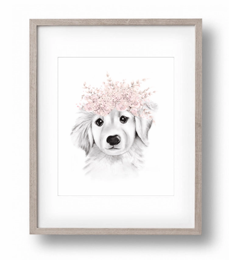 Retriever Pup Floral Crown Print
