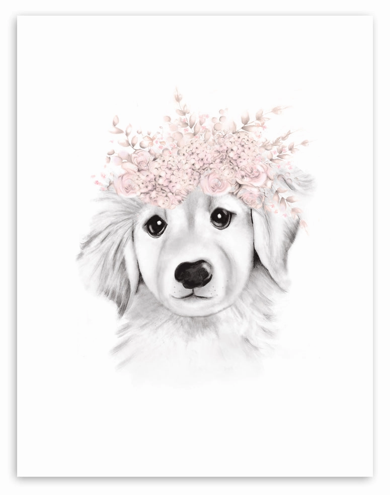 Retriever Pup Floral Crown Print