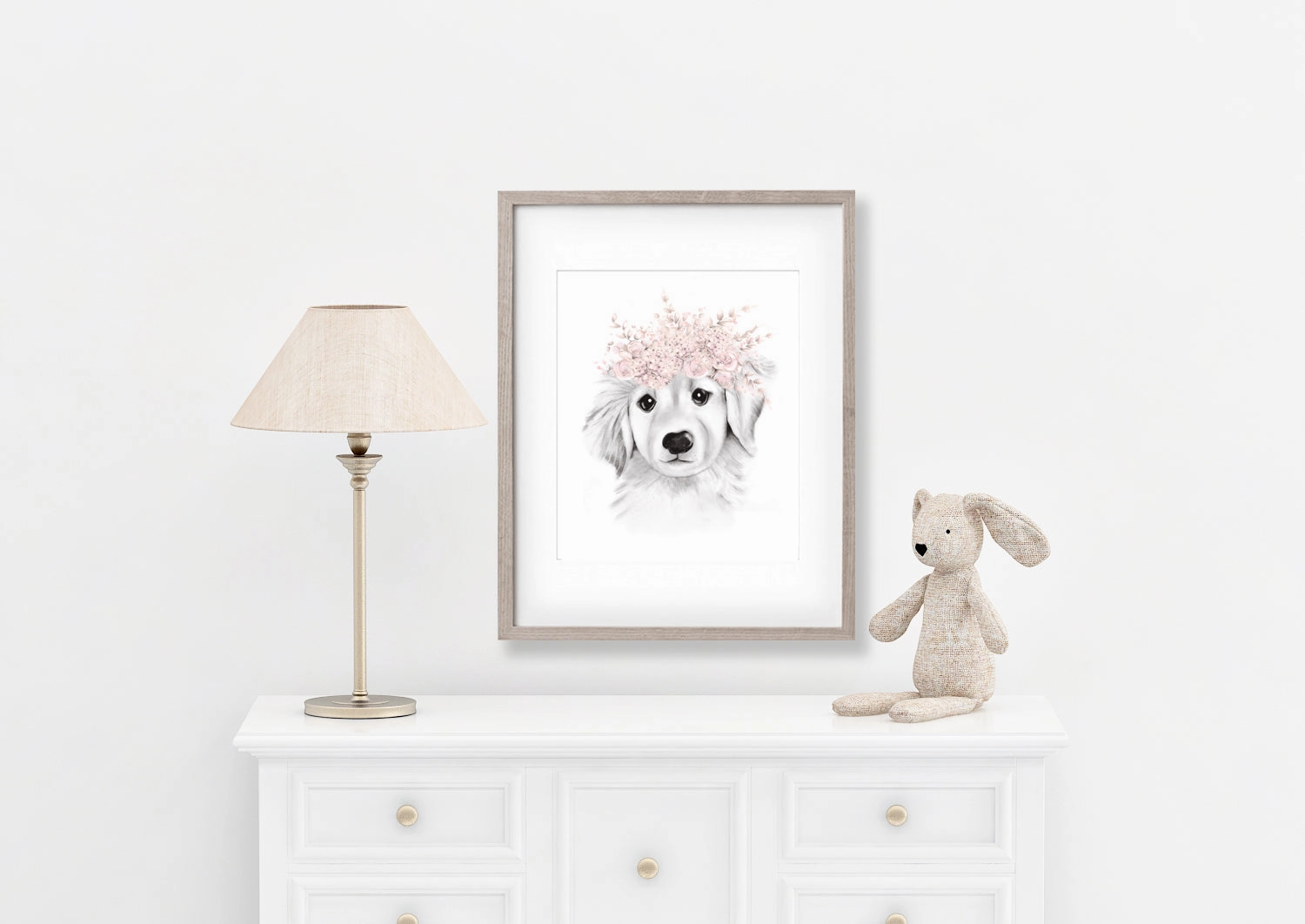 Retriever Pup Floral Crown Print