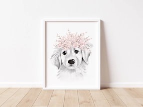 Retriever Pup Floral Crown Print