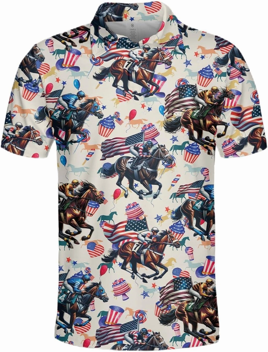 Retro Horse Racing Polo Shirts for Men Horse Racing Golf Polos Mens Polo Shirts Short Sleeve Button Up Shirt Men