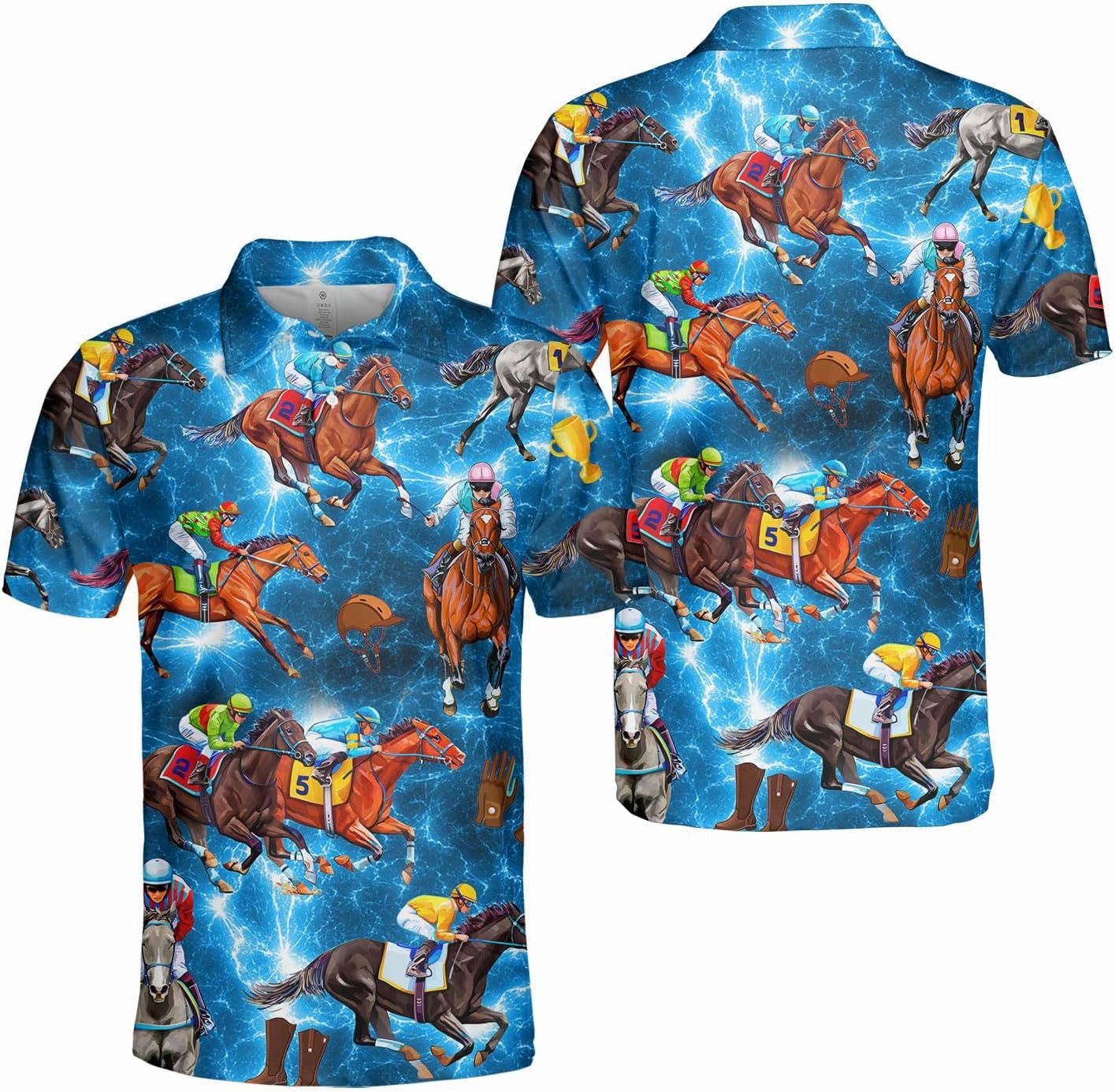 Retro Horse Racing Polo Shirts for Men Horse Racing Golf Polos Mens Polo Shirts Short Sleeve Button Up Shirt Men